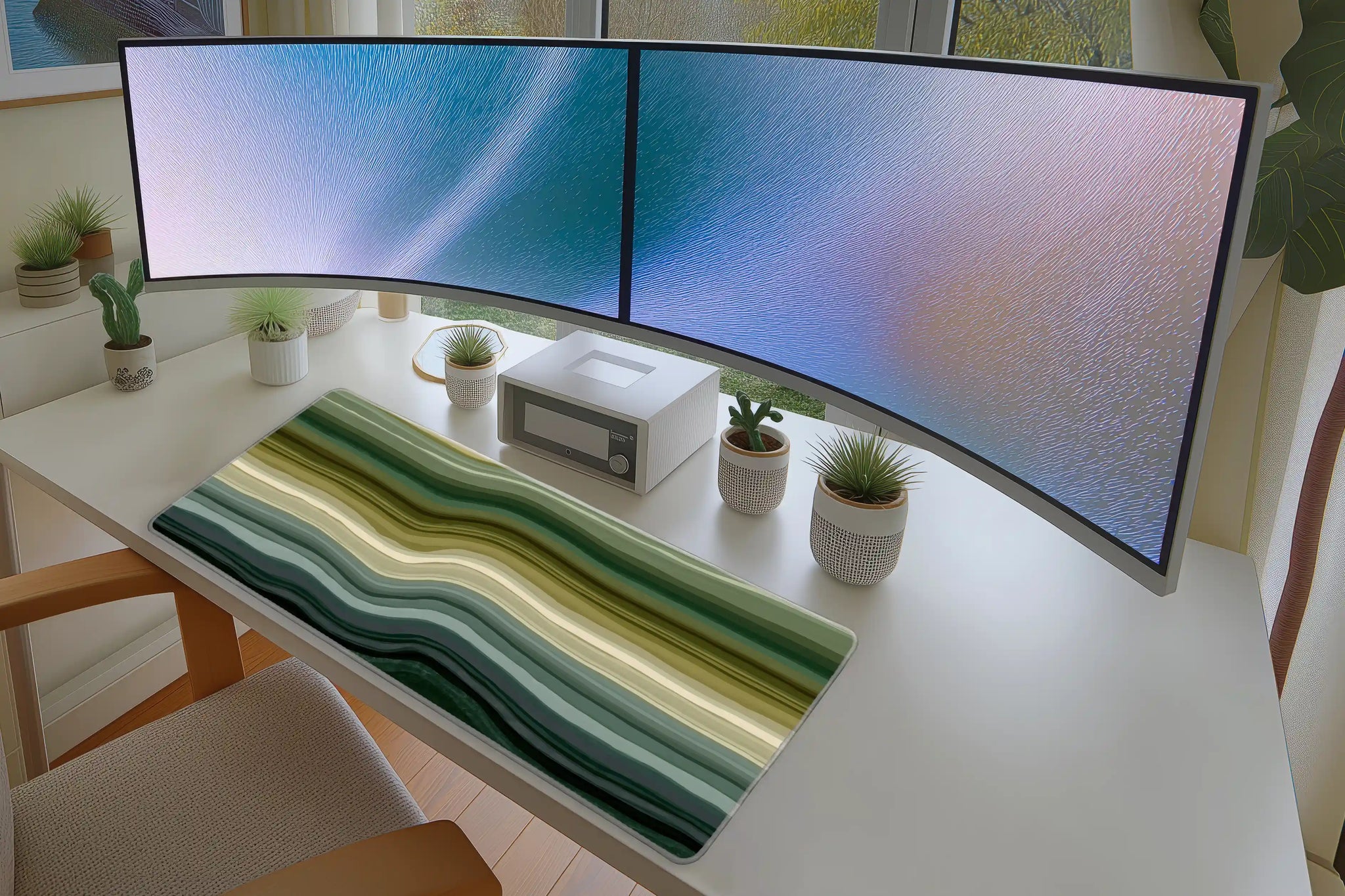 Green Layered Abstract desk mat wide surface for a keyboard and mouse layout