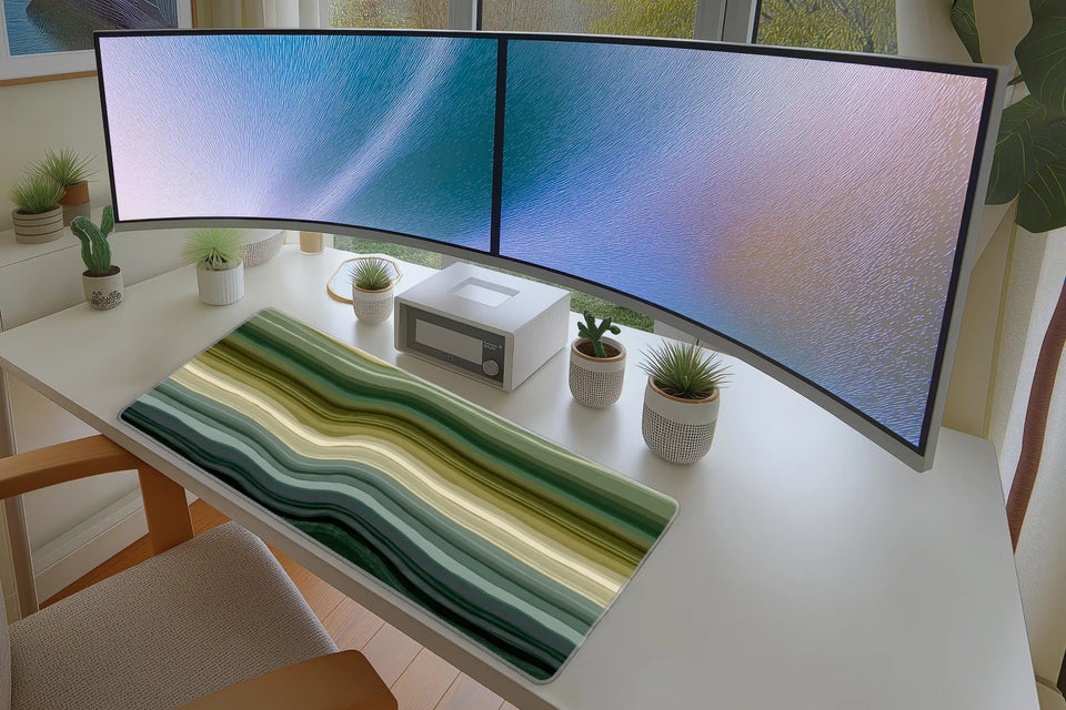 Green Layered Abstract – Earth Tone desk mat artwork and product view