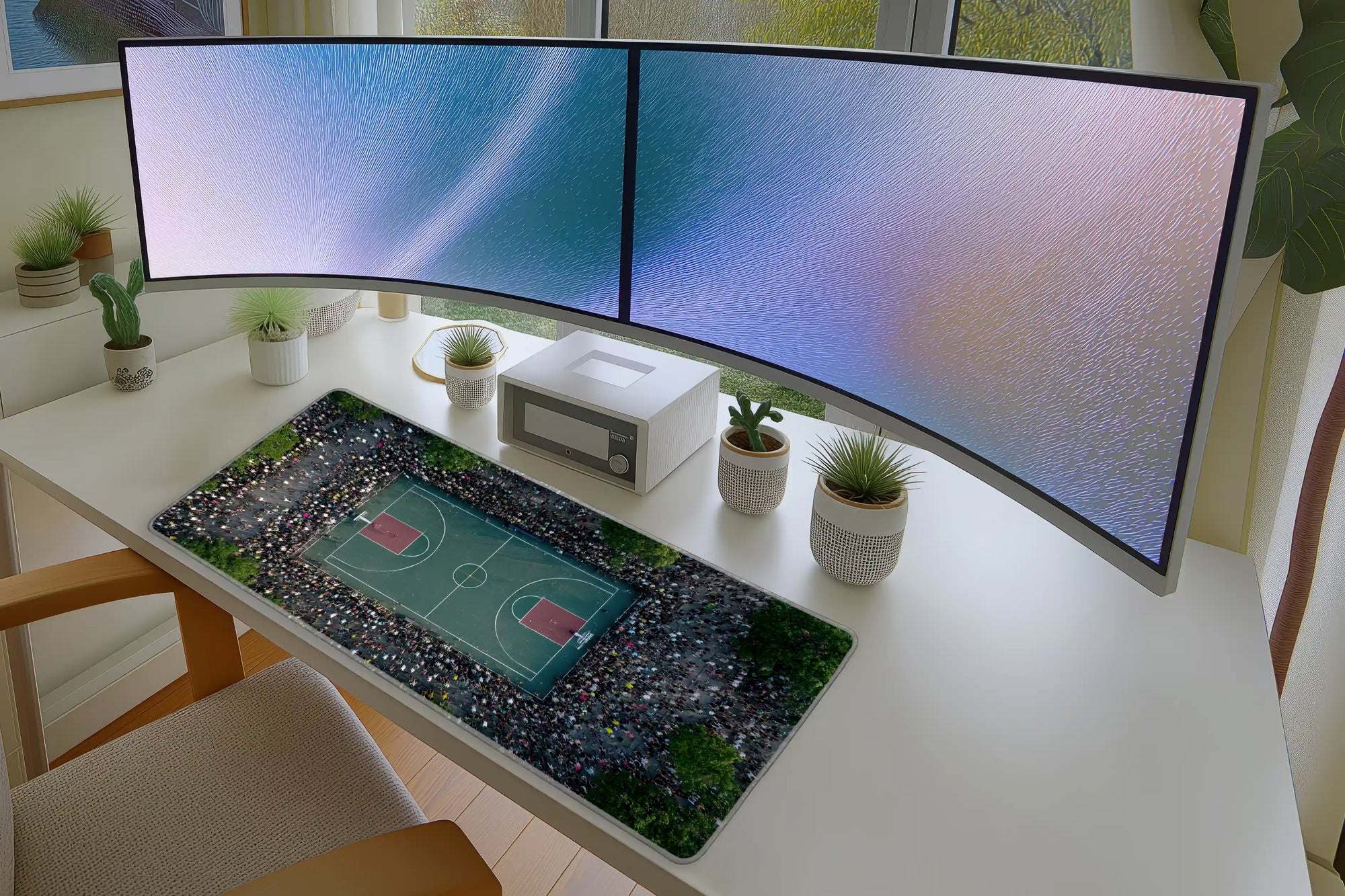 Crowd-Filled Basketball Court Mousepad – Aerial Sports Art