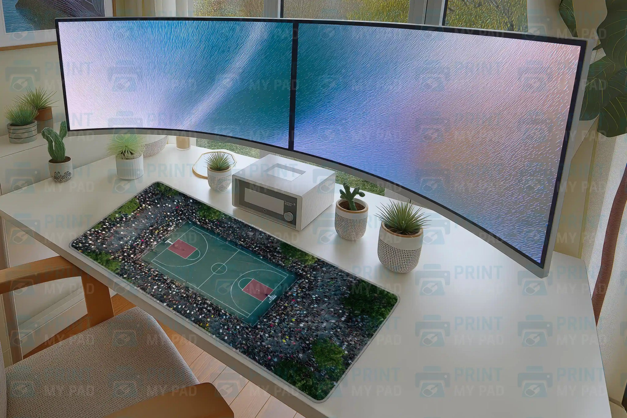Crowd-Filled Basketball Court Mousepad – Aerial Sports Art