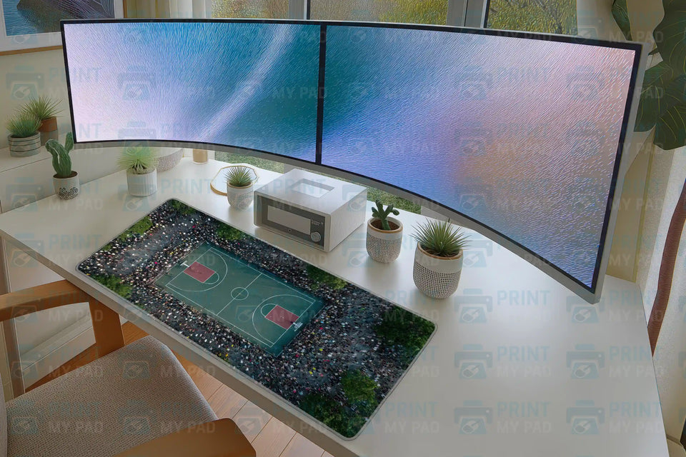 Crowd-Filled Basketball Court Mousepad – Aerial Sports Art