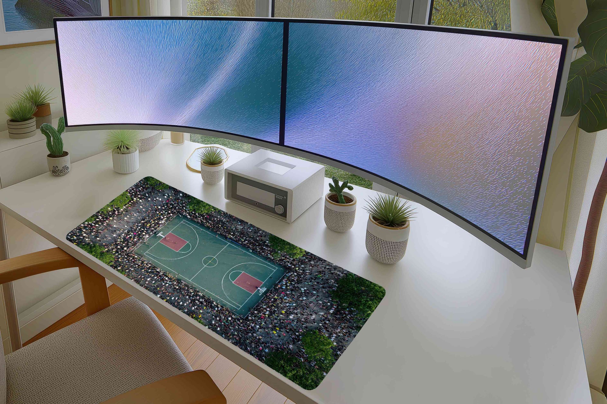 Crowd-Filled Basketball Court Mousepad – Aerial Sports Art