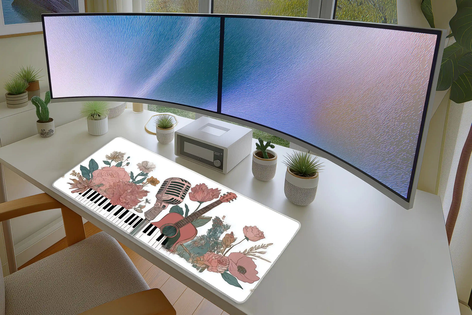 Floral Music Mousepad – Guitar, Microphone & Piano Keys