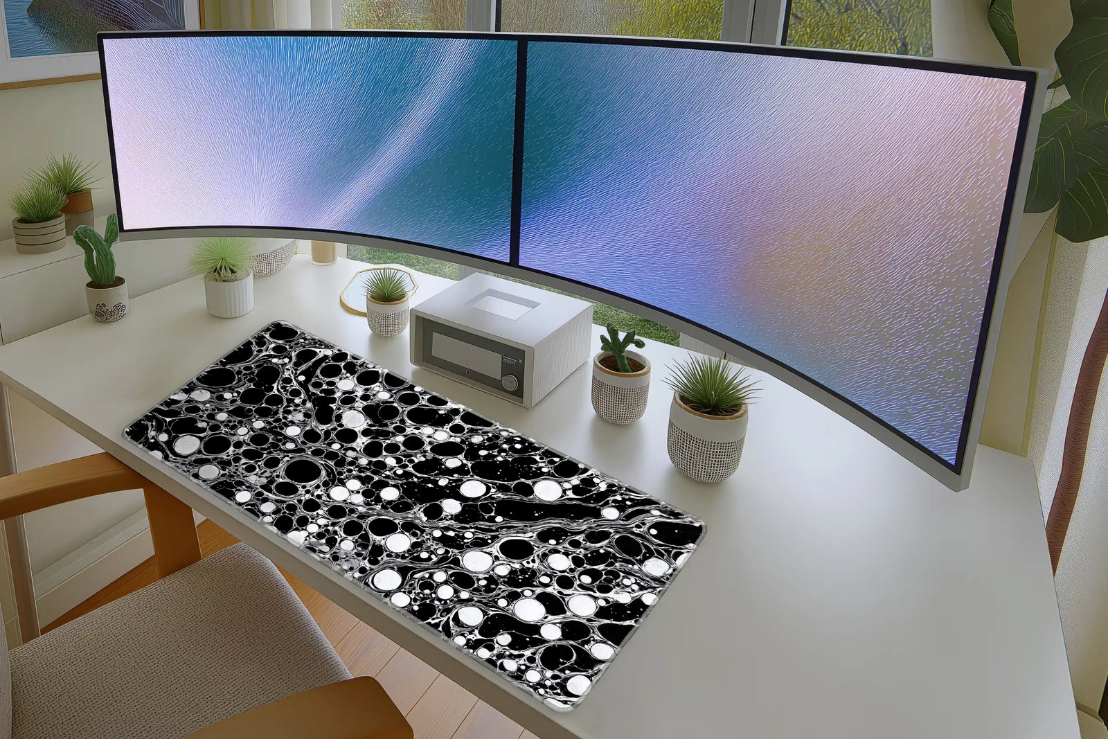 Black and White Marble Bubble Mousepad – Abstract Desk Mat