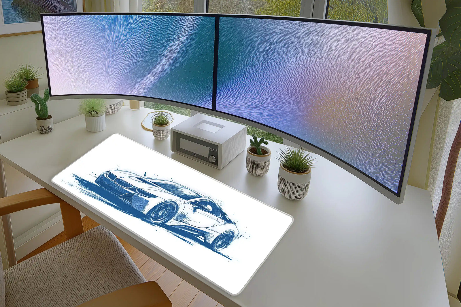 Blue Supercar Sketch Mousepad – Sleek Automotive Art