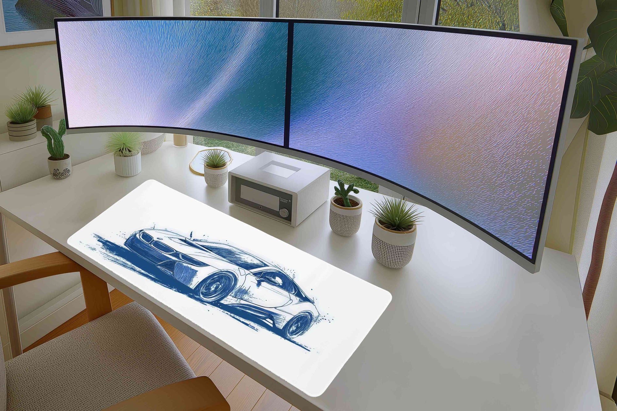 Blue Supercar Sketch Mousepad – Sleek Automotive Art