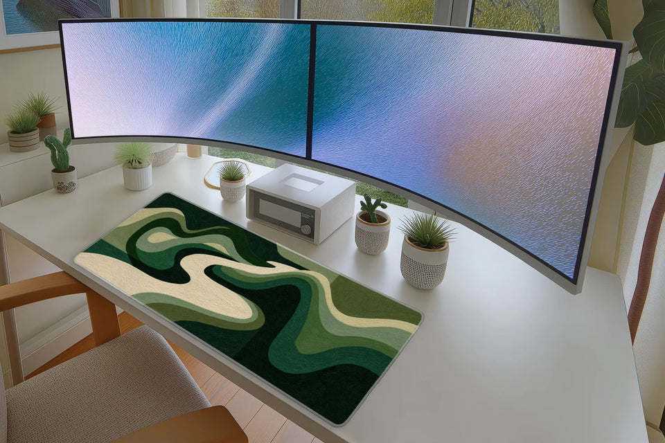 Abstract Green River – Organic Wave desk mat artwork and product view