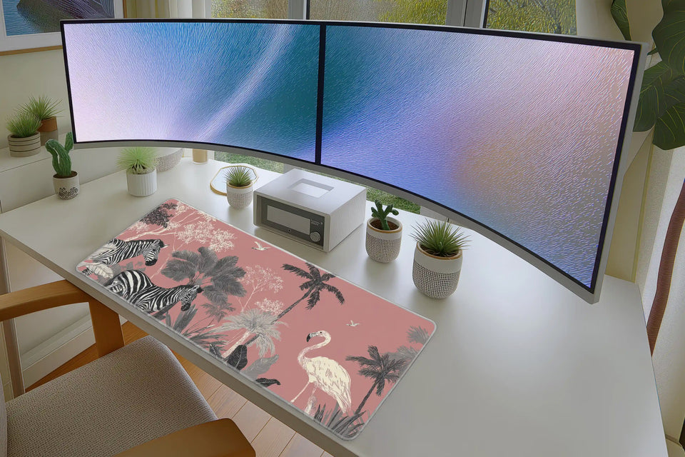Tropical Safari Pattern Mousepad – Pink Jungle Wildlife Desk Mat