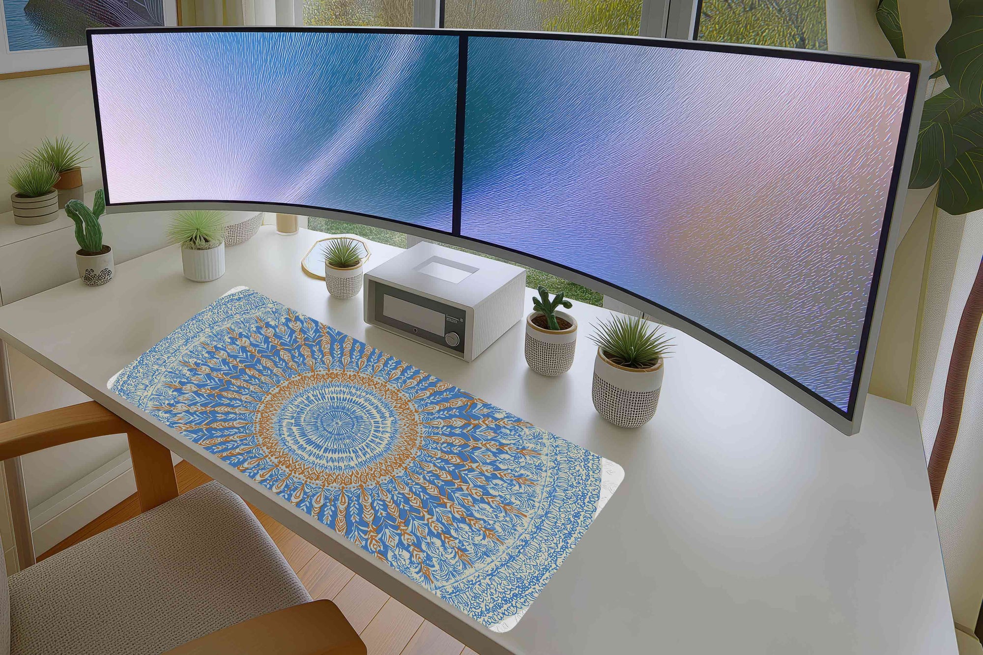Mandala Mousepad – Blue & Orange Boho Pattern Design