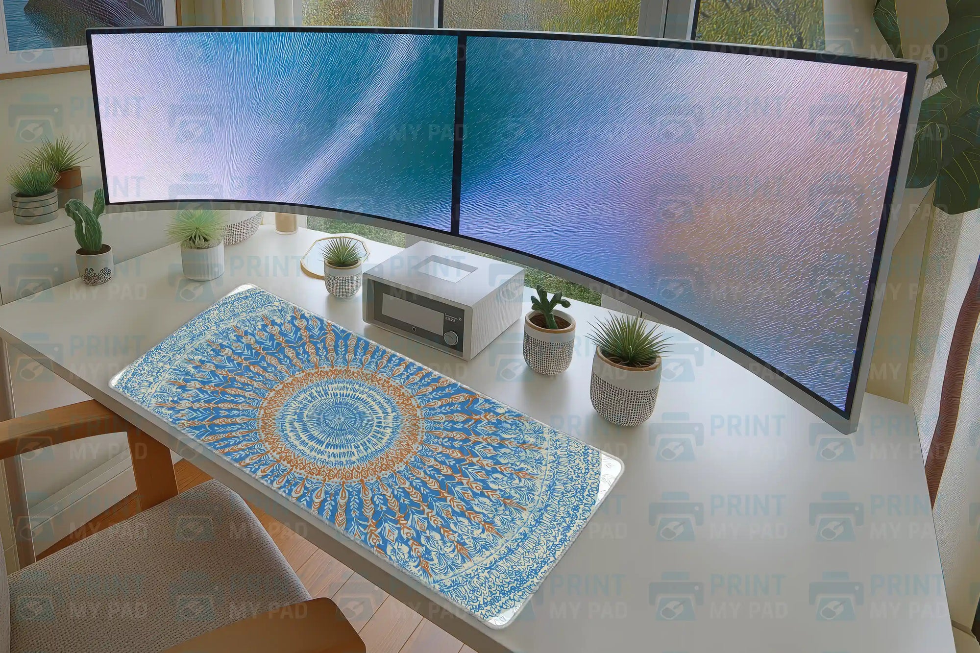 Mandala Mousepad – Blue & Orange Boho Pattern Design
