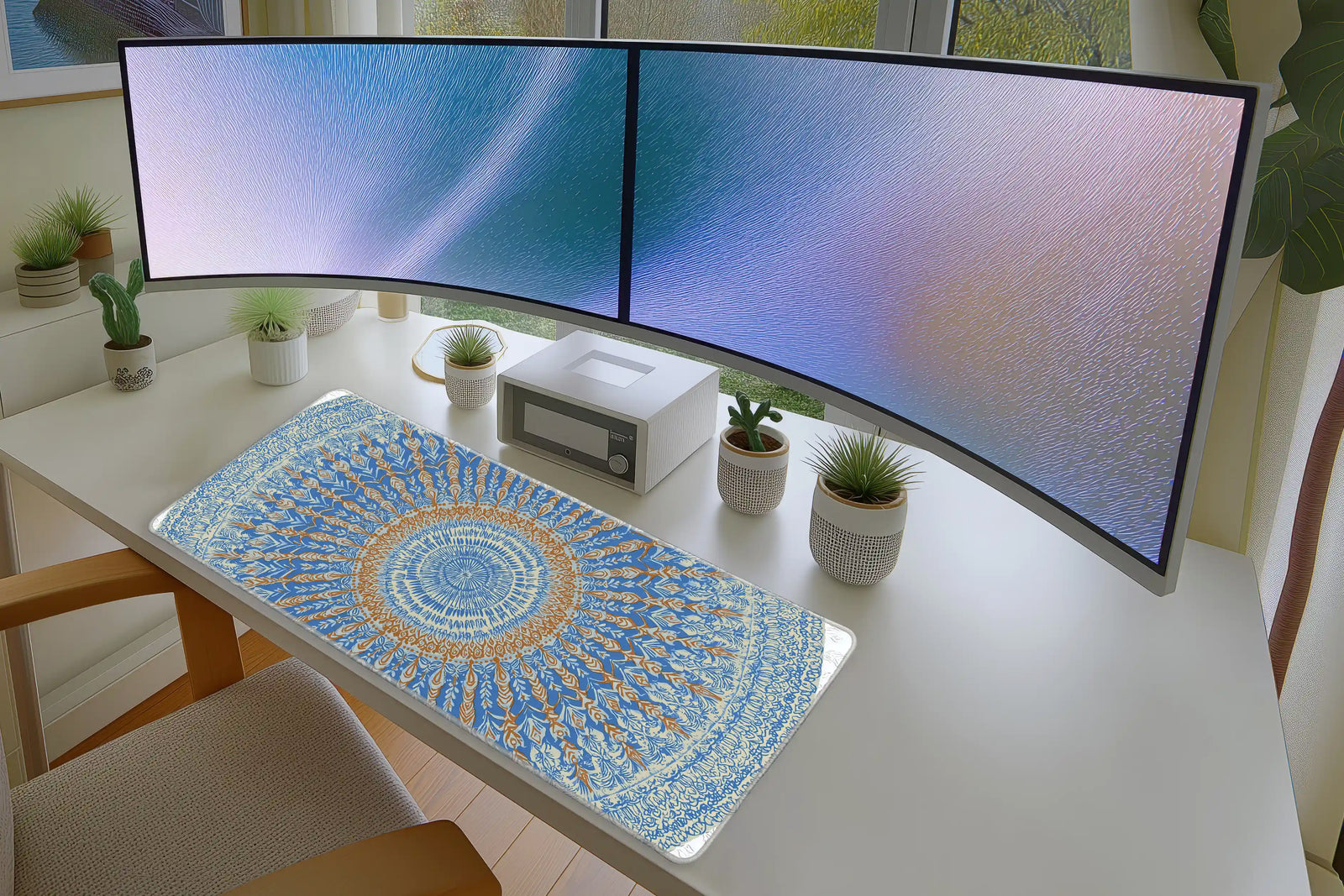 Mandala Mousepad – Blue & Orange Boho Pattern Design