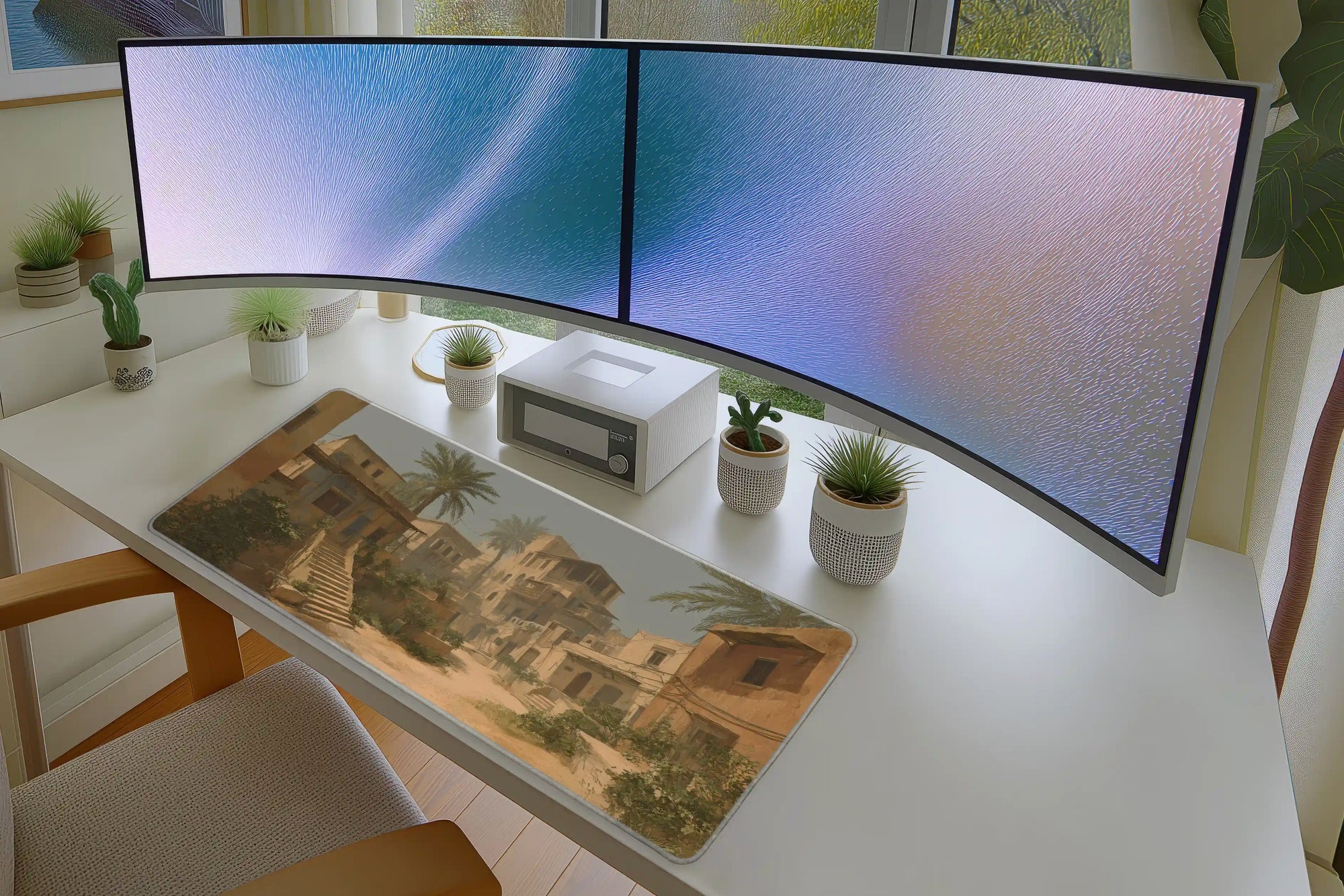 Desert Village Courtyard Mousepad – Rustic Oasis Art