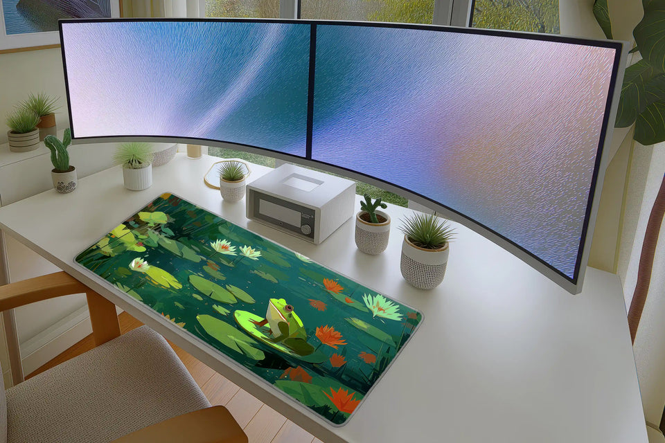 Serene Frog Pond Mousepad – Lily Pad Nature Desk Mat
