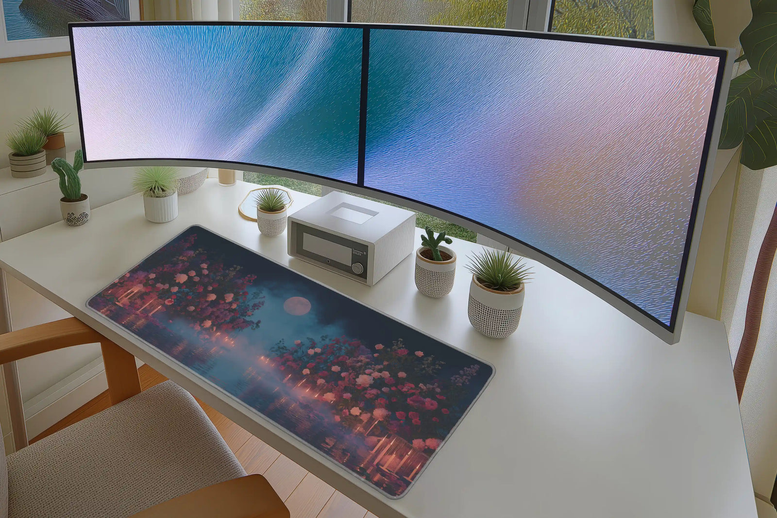 Moonlit Garden of Roses Aesthetic Mousepad
