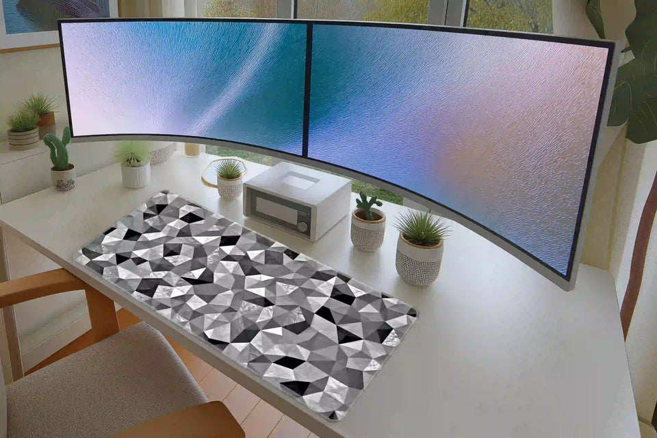 Black and White Low Poly Geometric Abstract Desk Mat