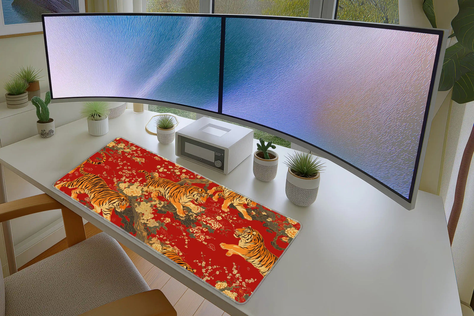 Golden Tiger Floral Red Pattern Mousepad