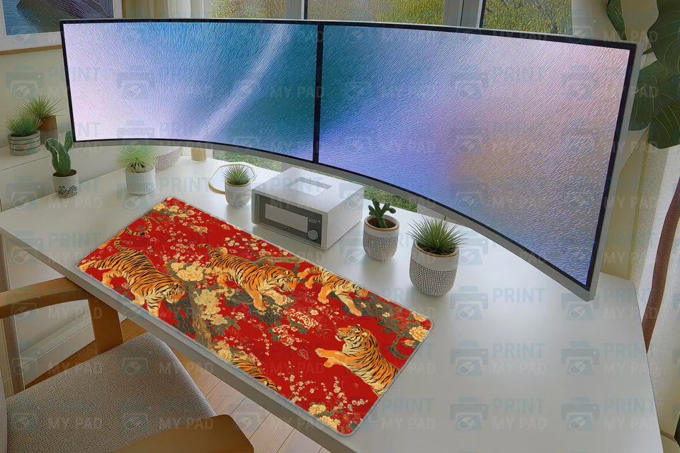 Golden Tiger Floral Red Pattern Mousepad
