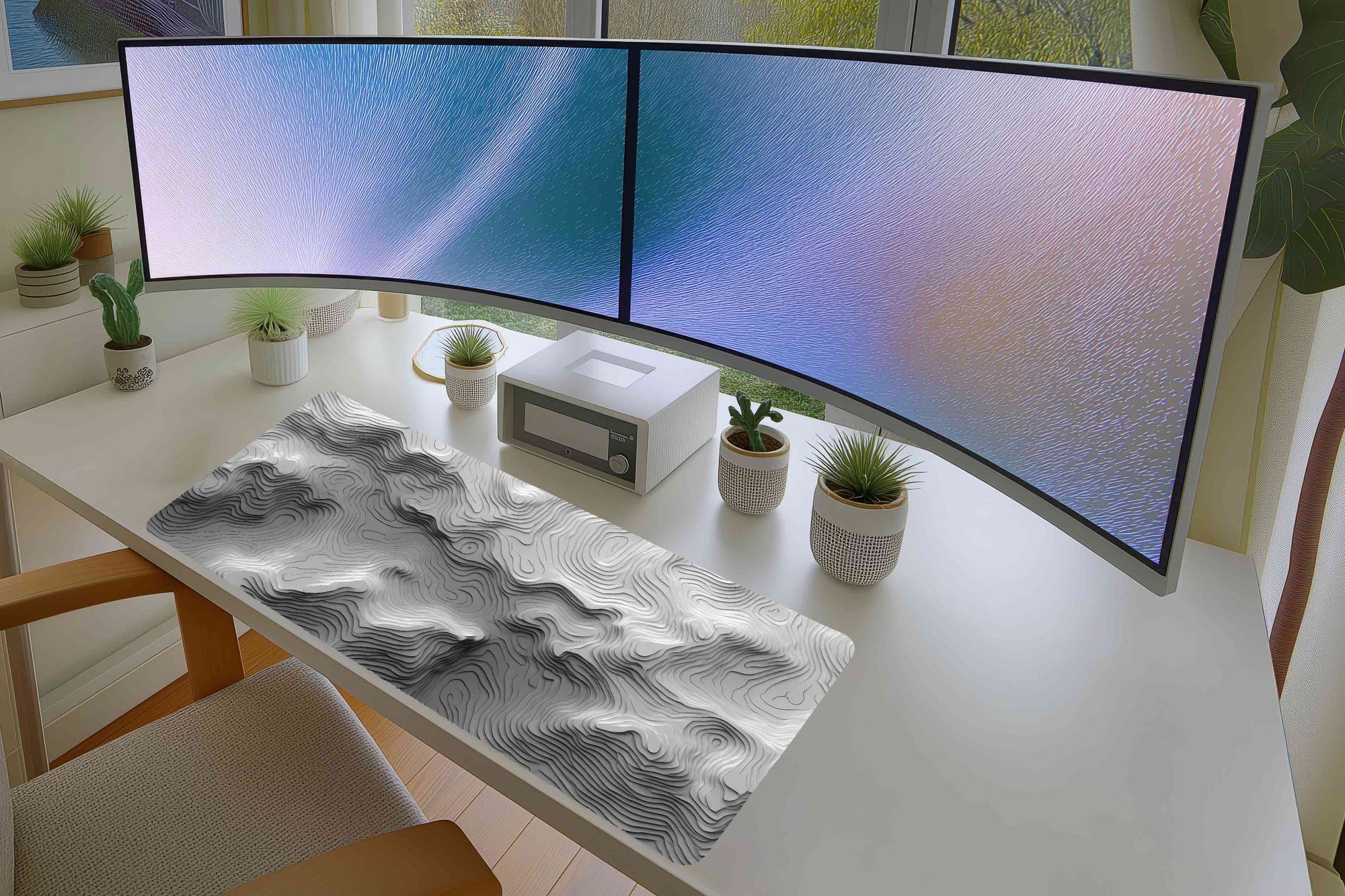 Monochrome Topographic Desk Mat – Minimal Contour Line Art Design