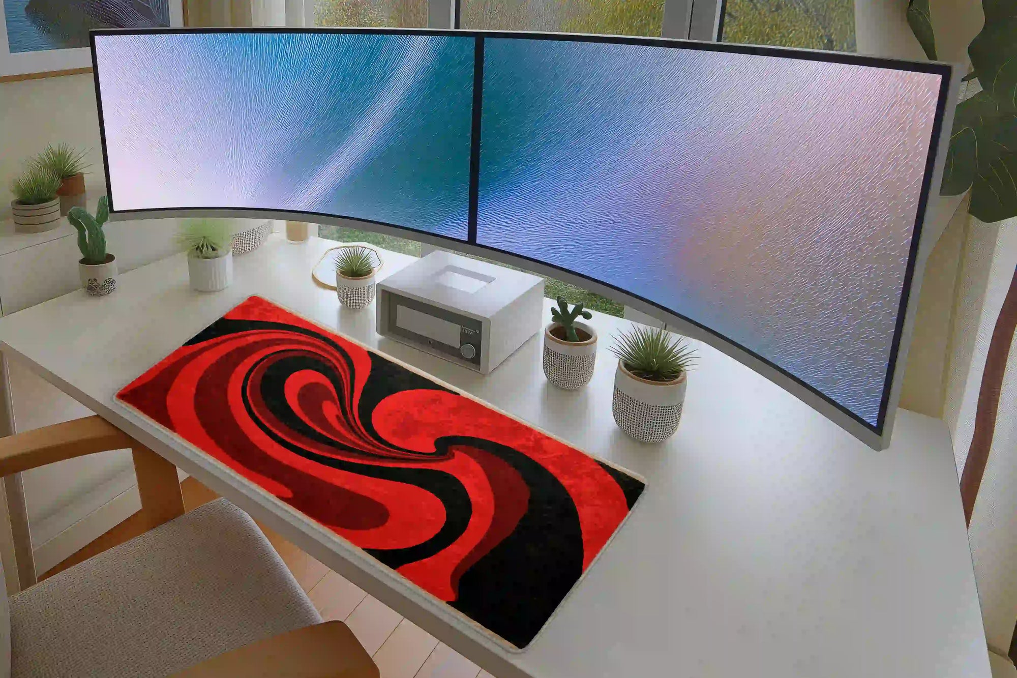 Red and Black Retro Swirl Abstract Desk Mat