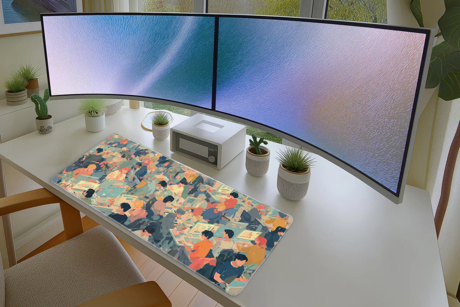 Colorful Office Crowd Mousepad – Modern Work Vibes Art