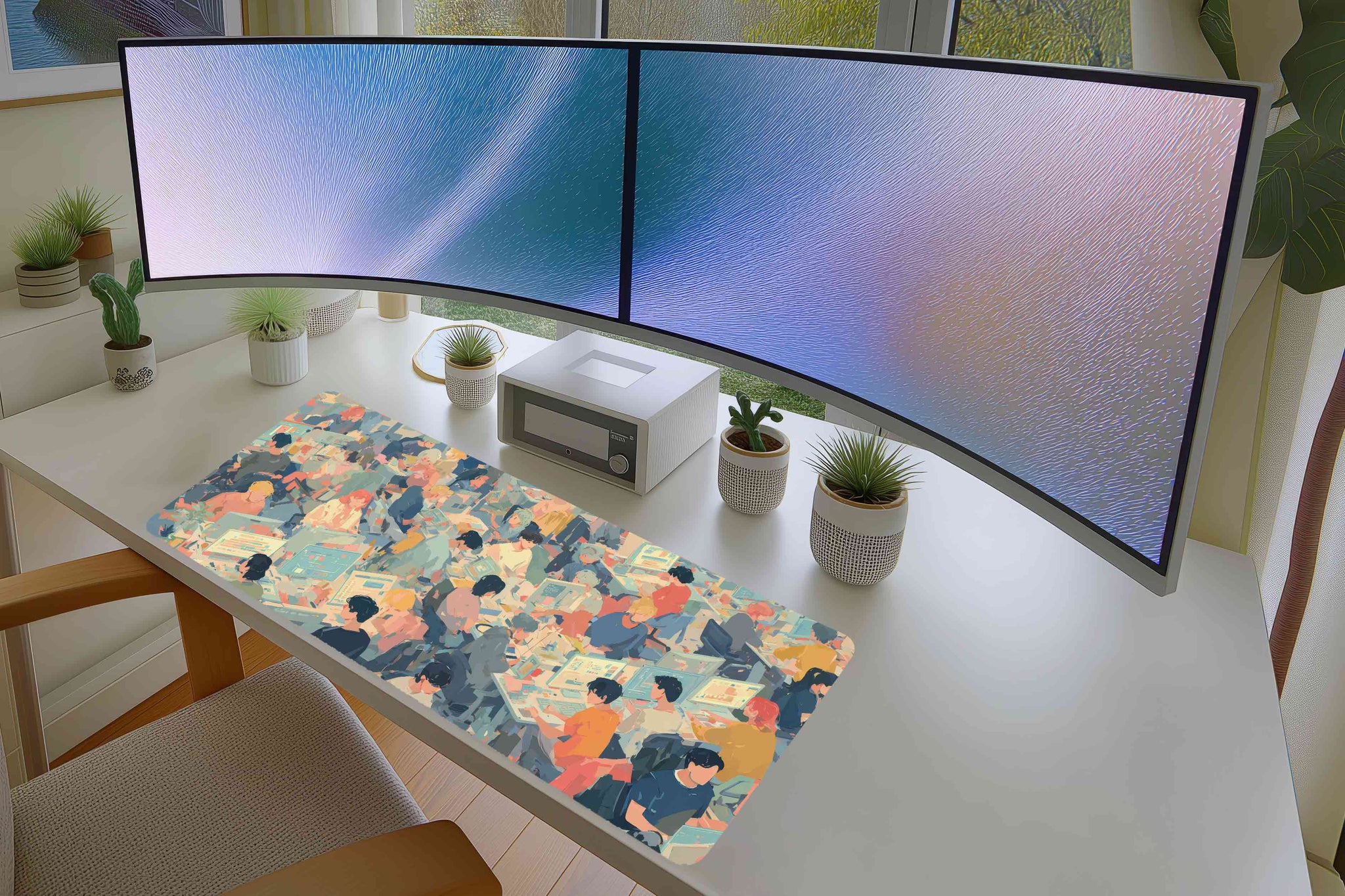 Colorful Office Crowd Mousepad – Modern Work Vibes Art
