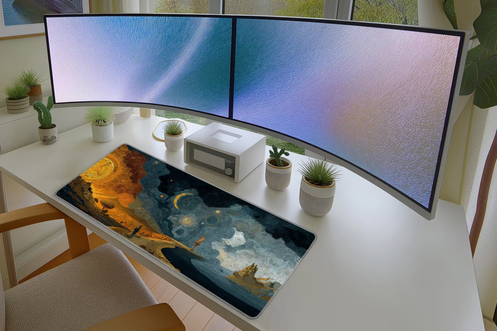 Surreal Fantasy Maze Mousepad – Sun, Moon & Castle Art