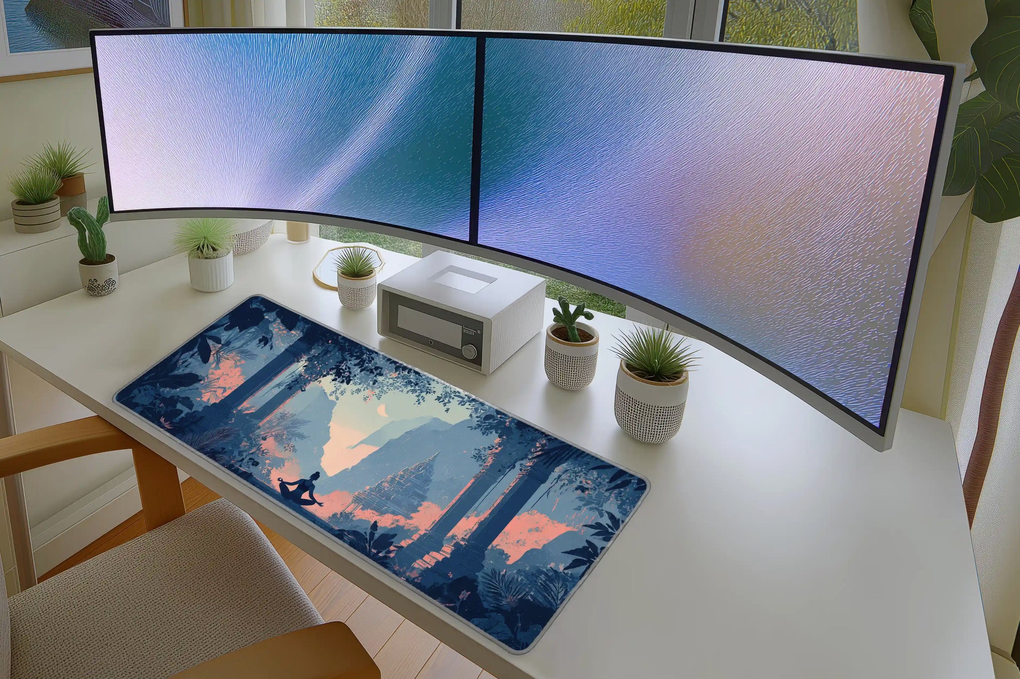 Zen Temple Meditation Desk Mouse Pad – Serene Fantasy Landscape