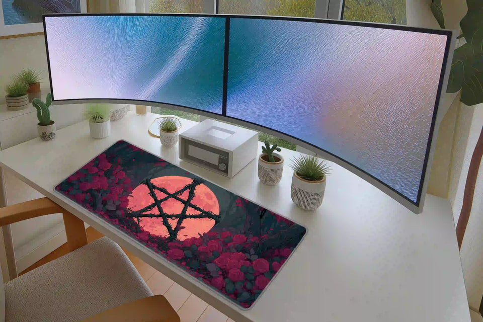 Thorn Pentagram Blood Moon Gothic Rose Desk Mat