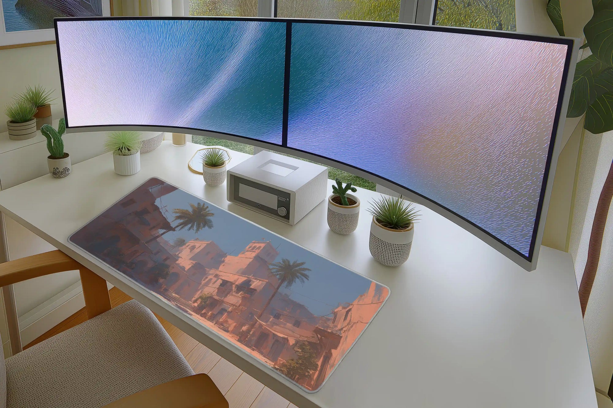 Mediterranean Cityscape Mousepad – Sunlit Old Town Desk Mat