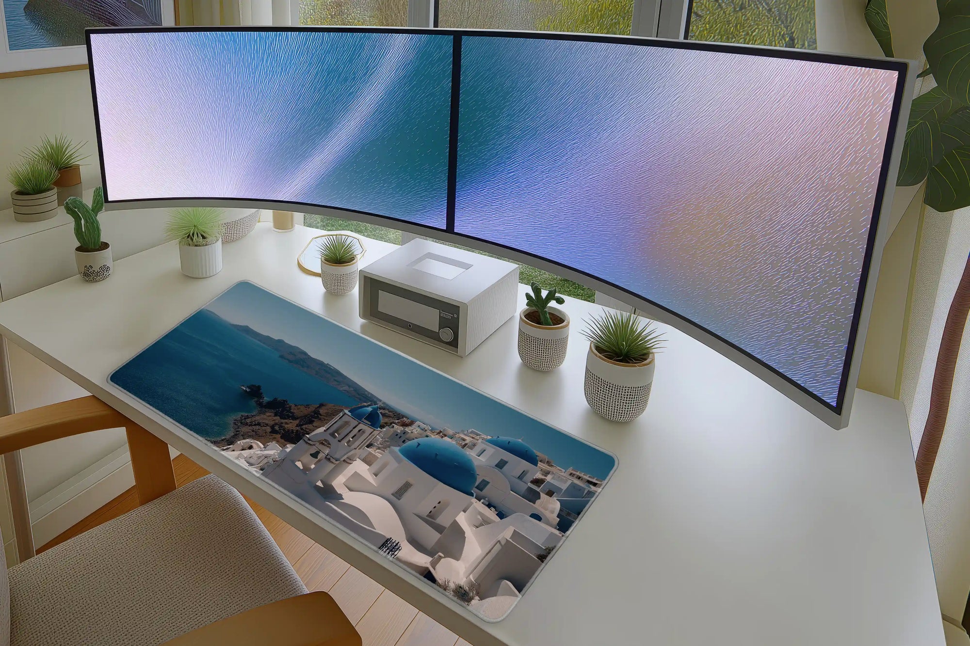 Santorini Greece Mousepad – Blue Domes & Aegean Views