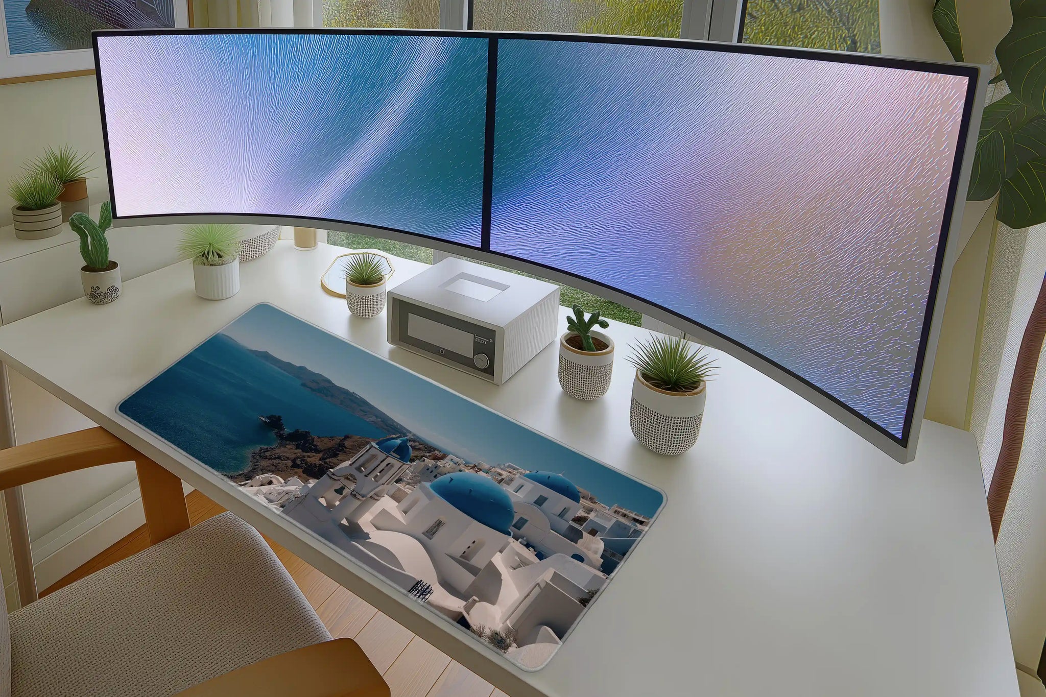 Santorini Greece Mousepad – Blue Domes & Aegean Views