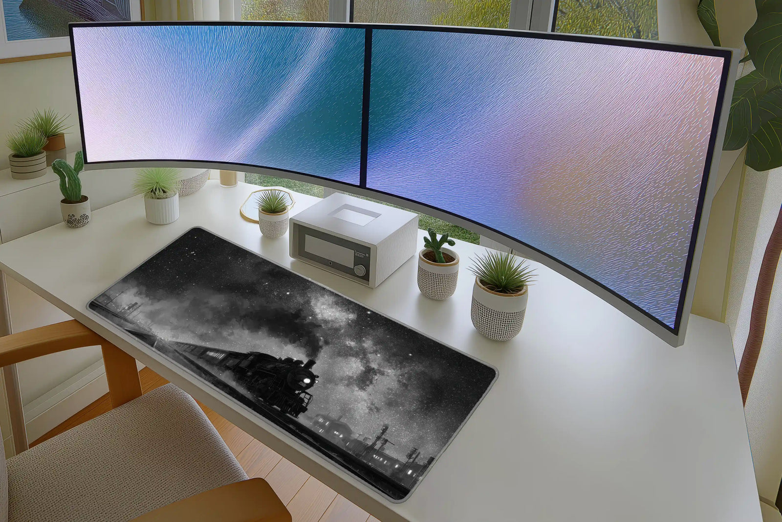Starry Steam Train Mousepad – Retro Night Sky Art Print