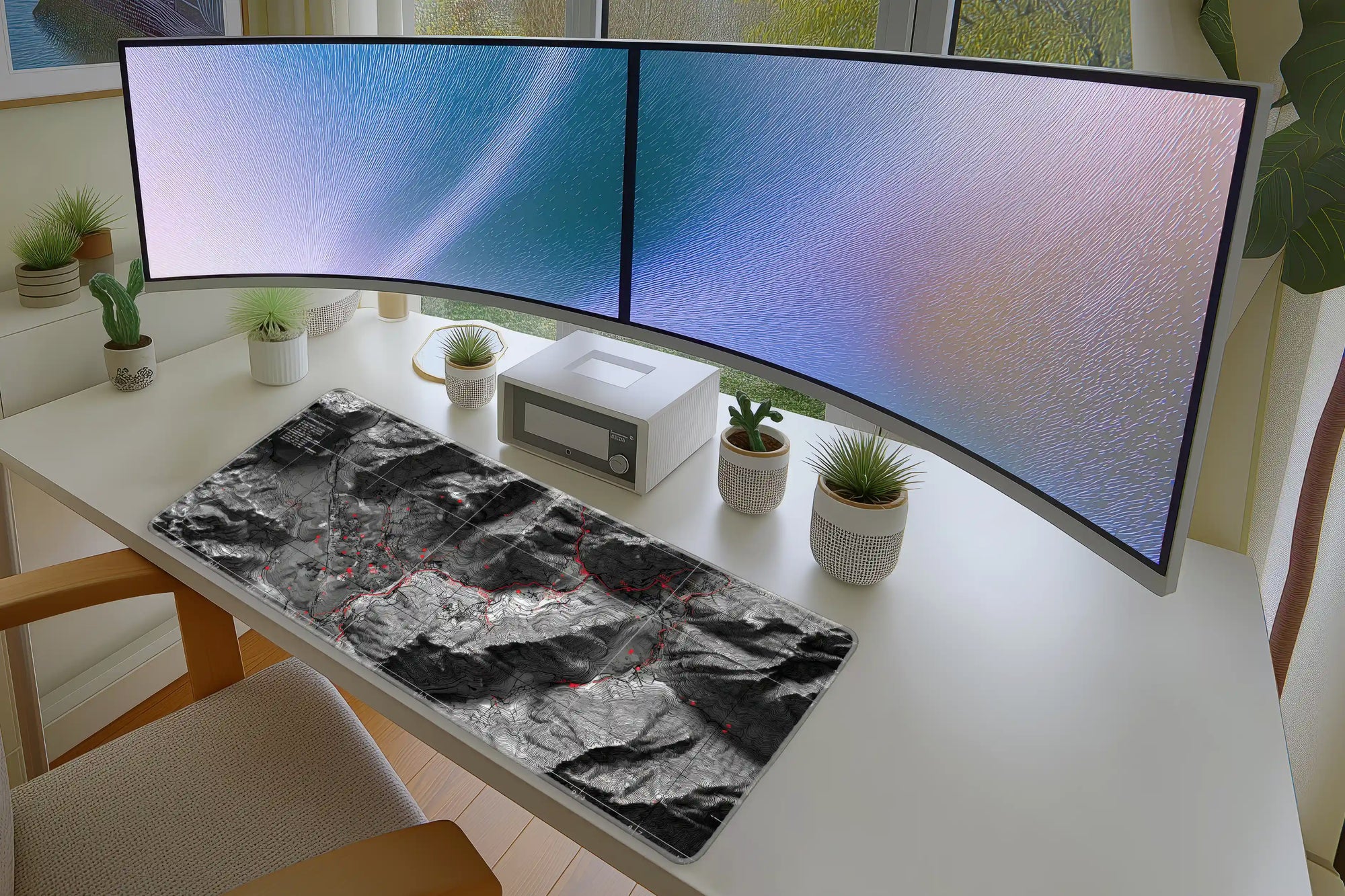 Topographic Terrain Map Mousepad – Monochrome with Red Accents