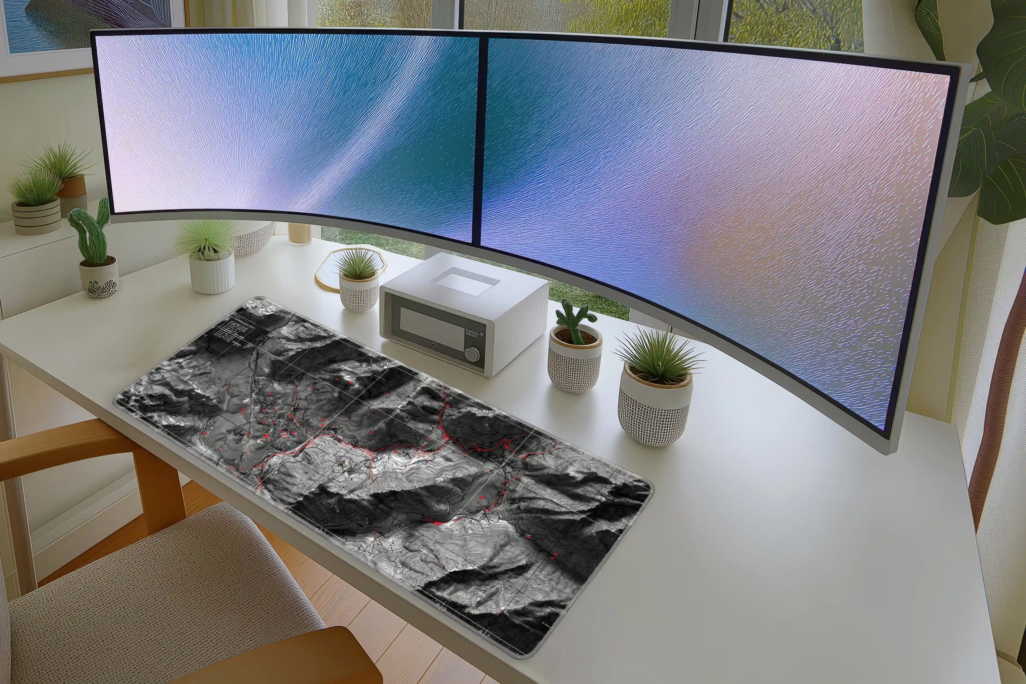 Topographic Terrain Map Mousepad – Monochrome with Red Accents