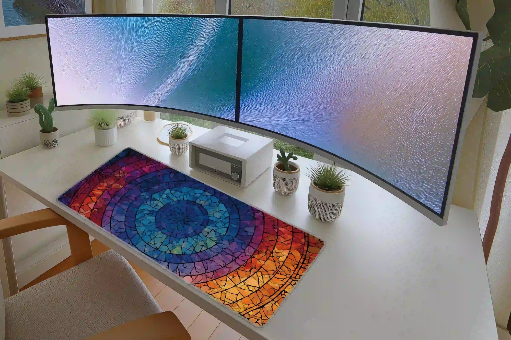 Gothic Rose Window Stained Glass Mosaic Desk Mat