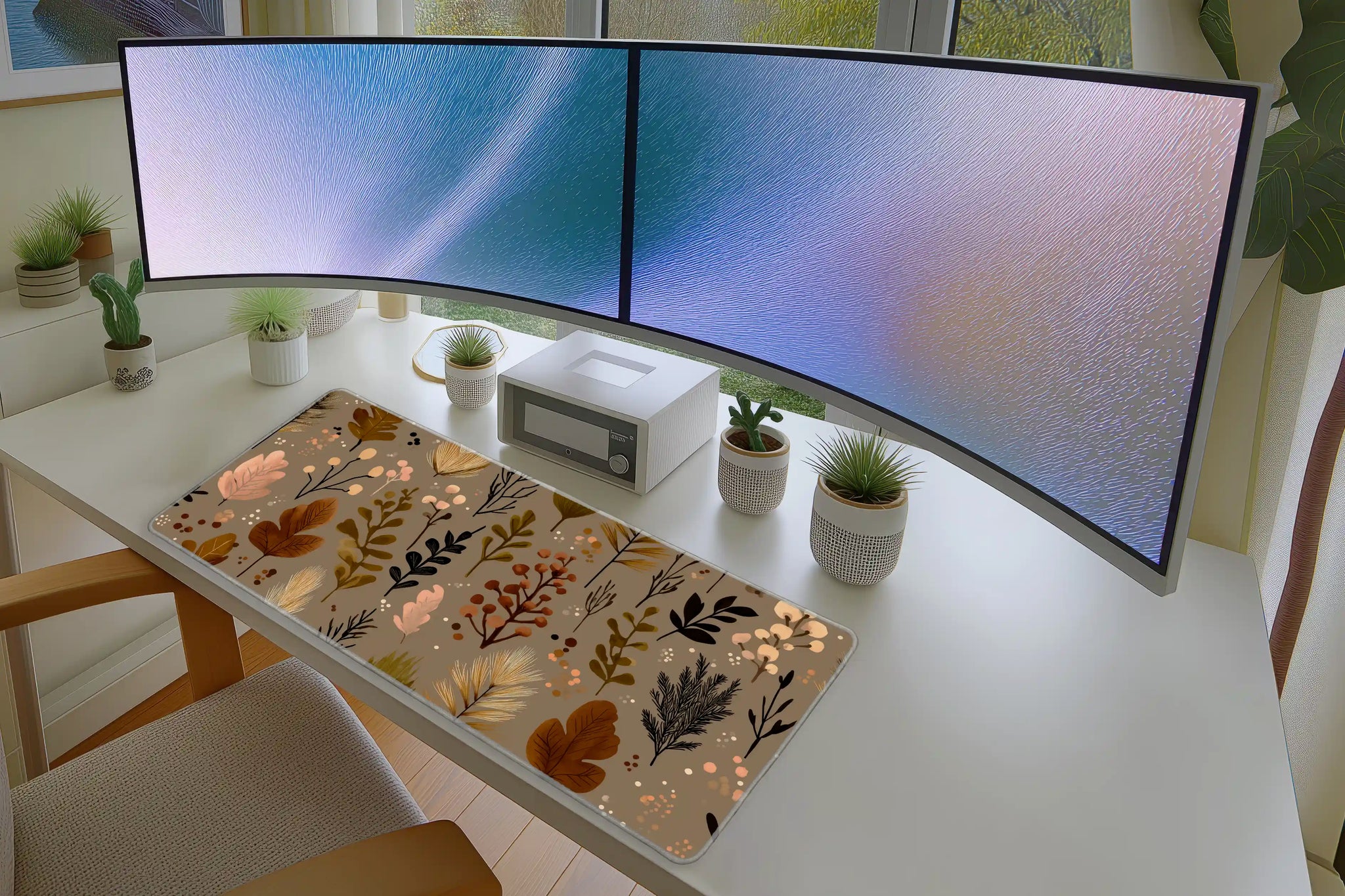Autumn Botanical Pattern Mousepad – Cozy Fall Leaves Desk Mat