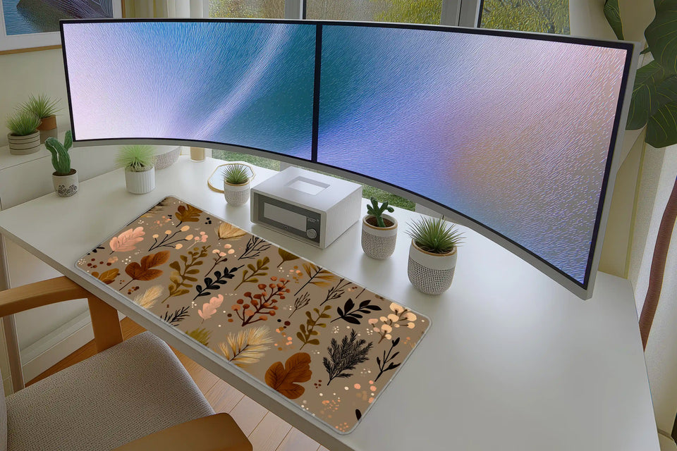 Autumn Botanical Pattern Mousepad – Cozy Fall Leaves Desk Mat