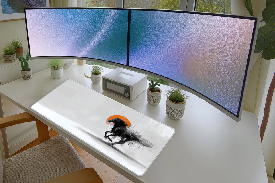 Abstract Black Horse with Orange Sun Mousepad