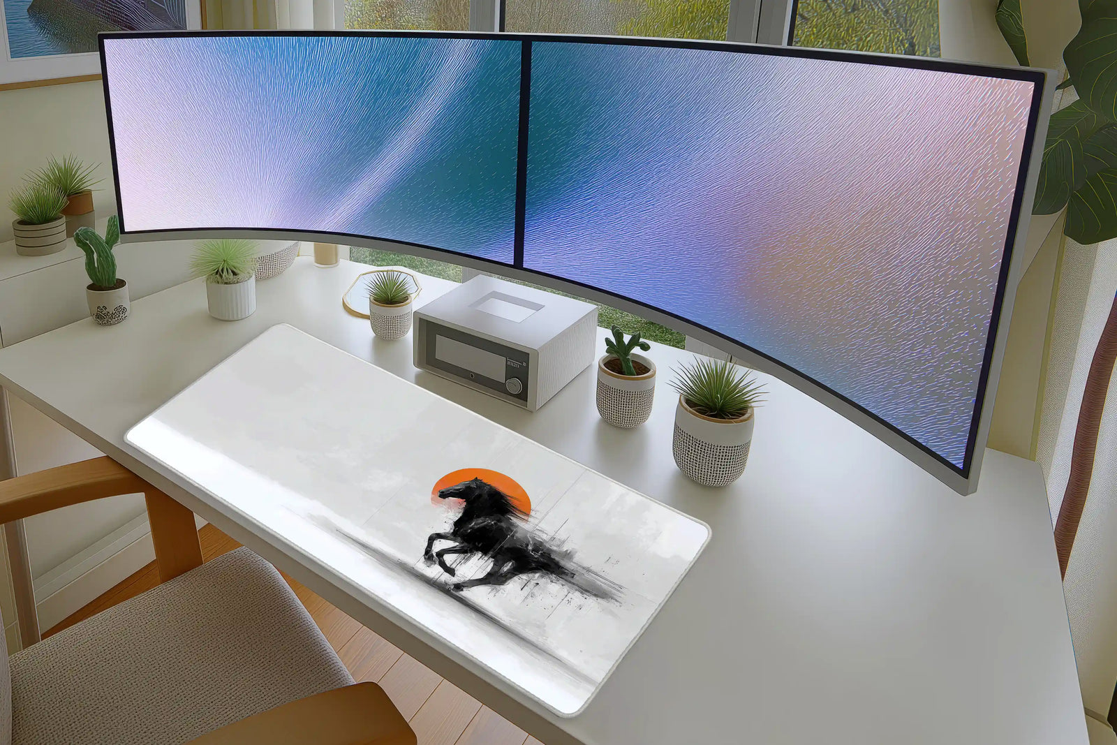 Abstract Black Horse with Orange Sun Mousepad