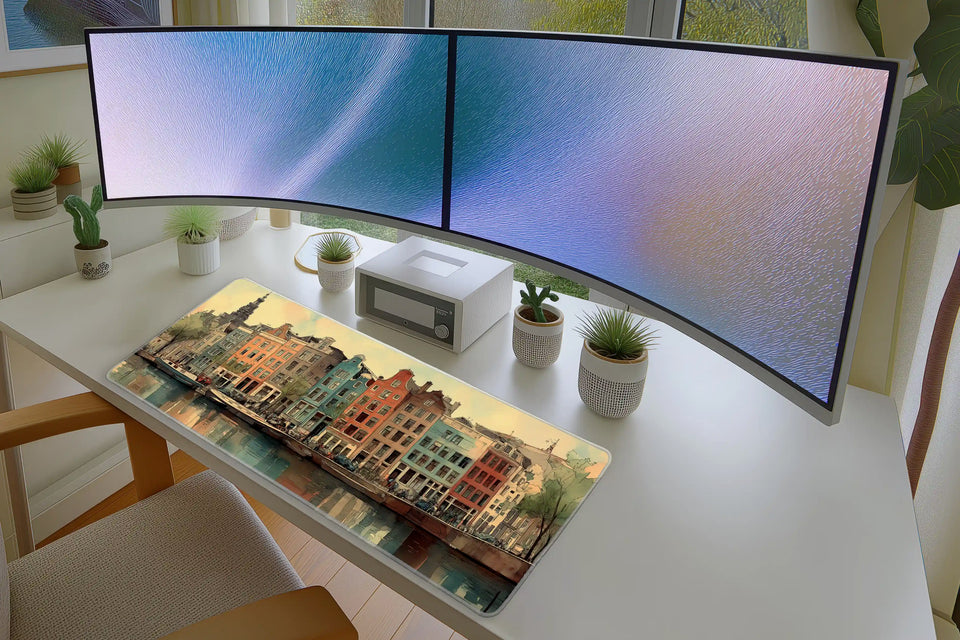 Amsterdam Canal Mousepad – Colorful European Cityscape Art