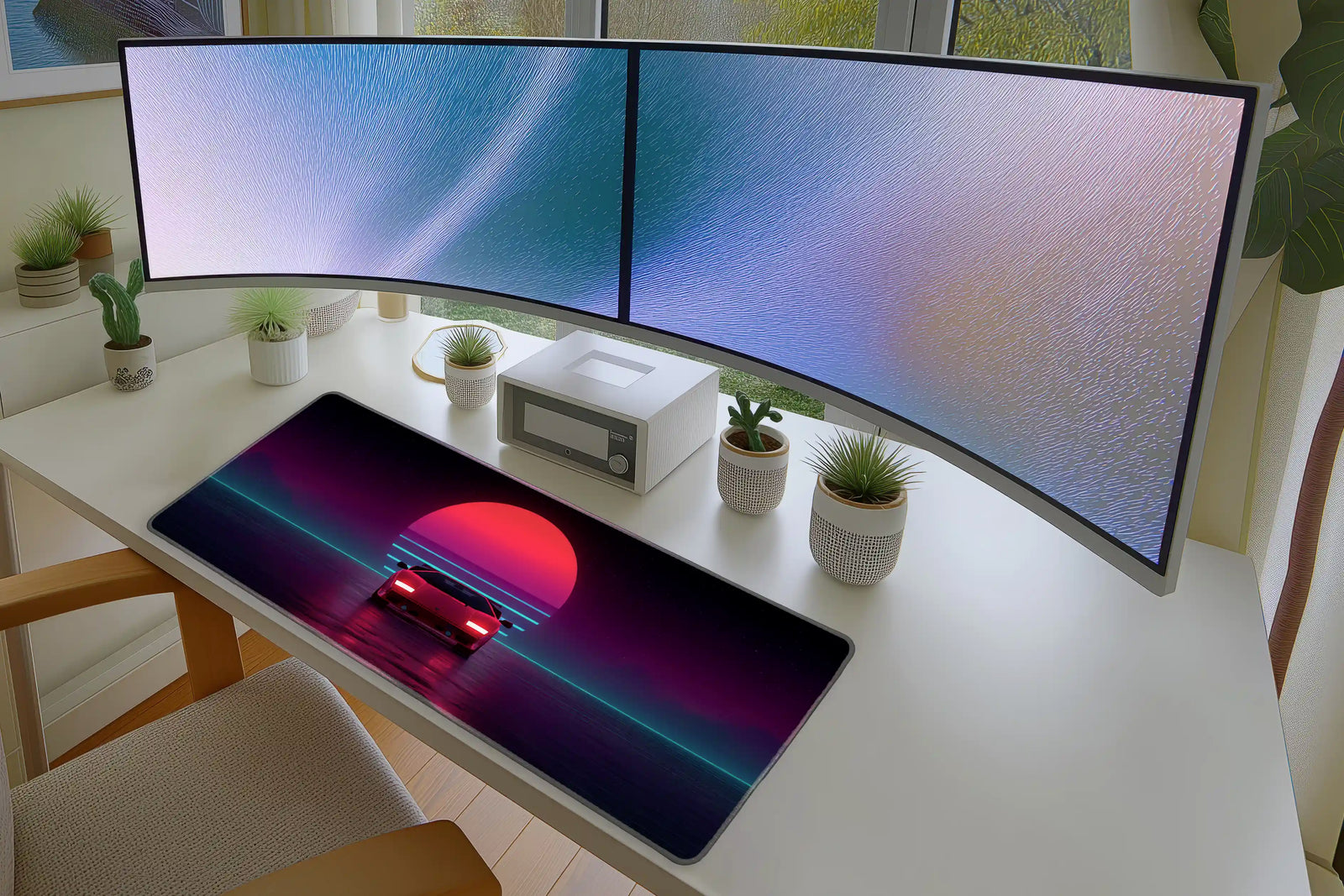 Retro Neon Car Mousepad – Vaporwave Gaming Desk Mat