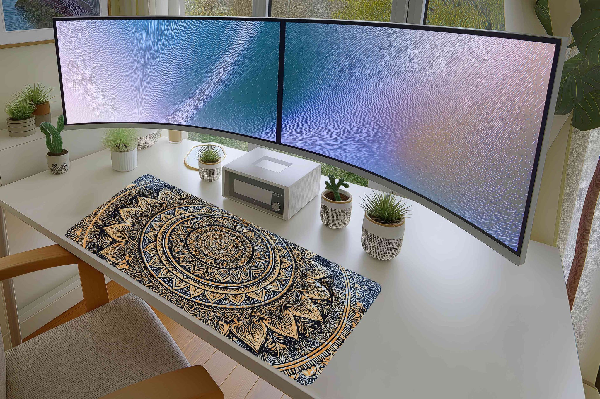 Mandala Pattern Mousepad – Gold & Black Boho Desk Decor