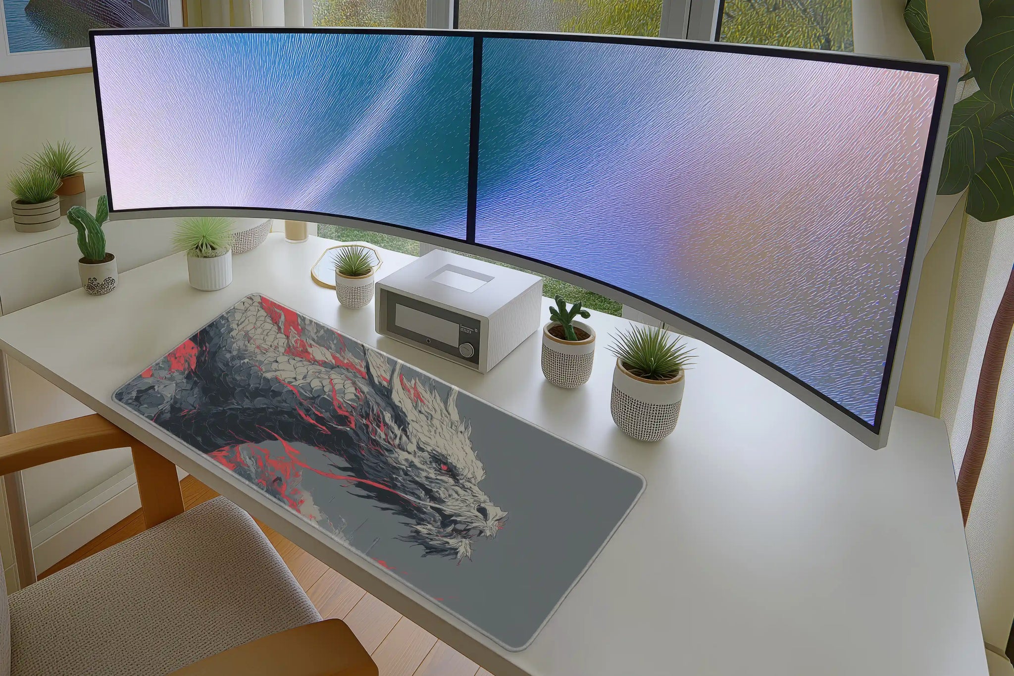 White Fire Dragon Mousepad – Epic Mythical Creature Art