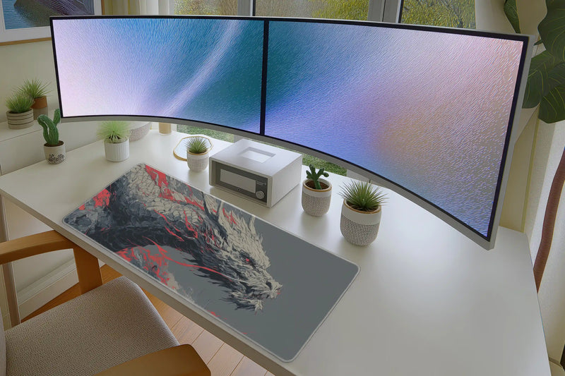 White Fire Dragon Mousepad – Epic Mythical Creature Art