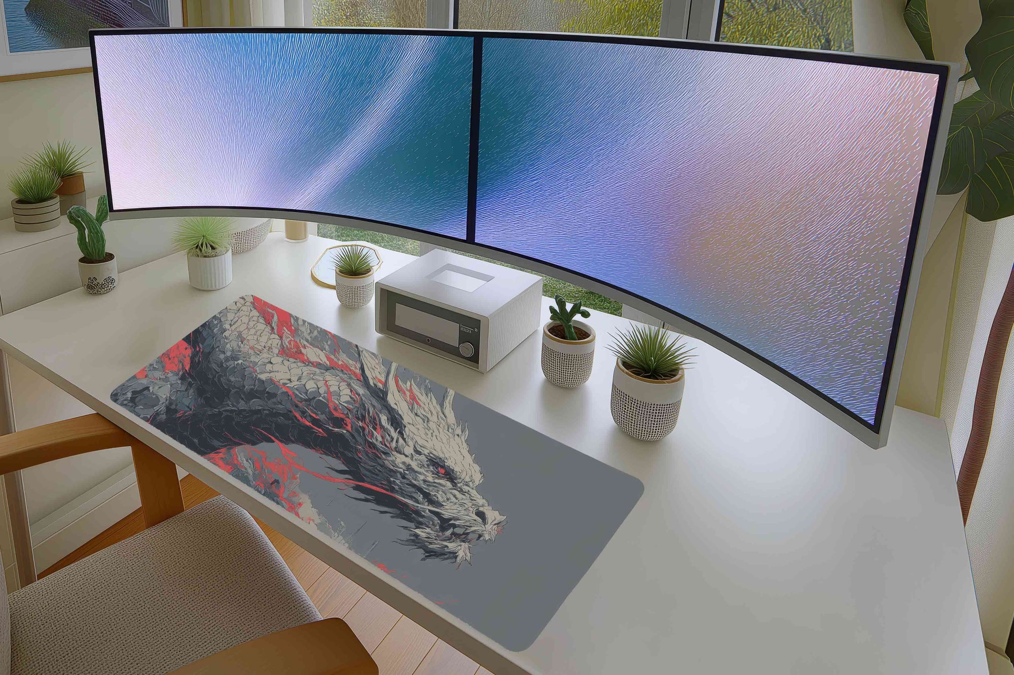White Fire Dragon Mousepad – Epic Mythical Creature Art