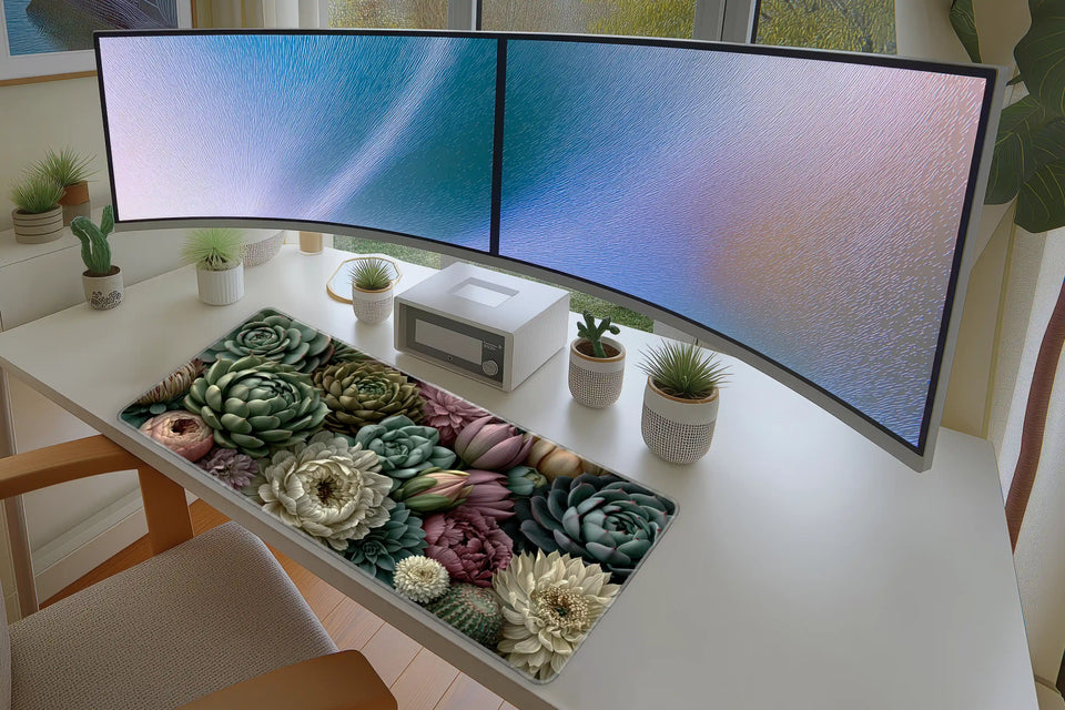 Succulent Floral Garden – Botanical desk mat artwork and product view