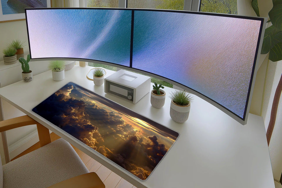 Golden Cloudscape Mousepad – Dreamy Sunset Sky Design
