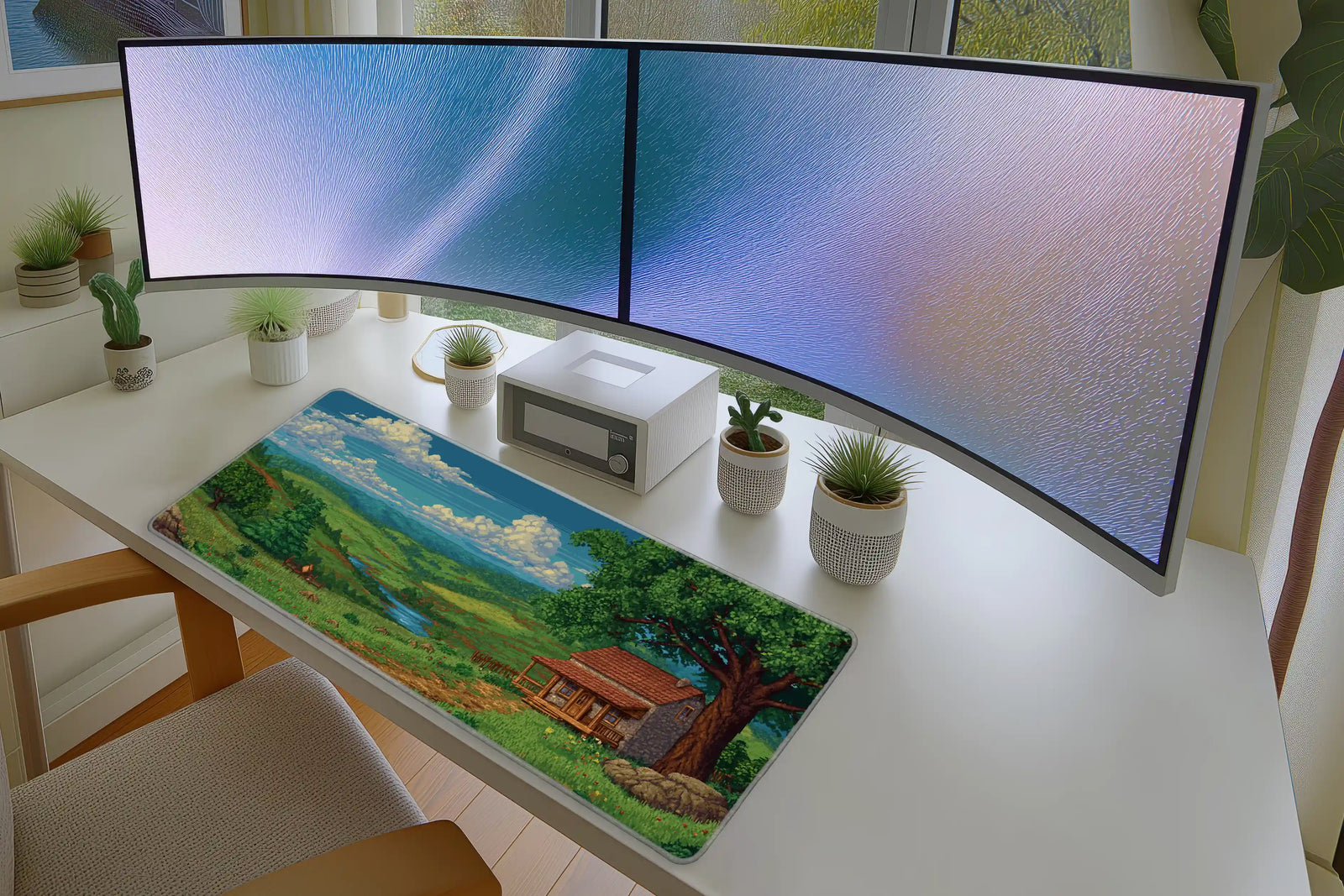 Cozy Cabin Pixel Art Mousepad – Serene Nature Landscape