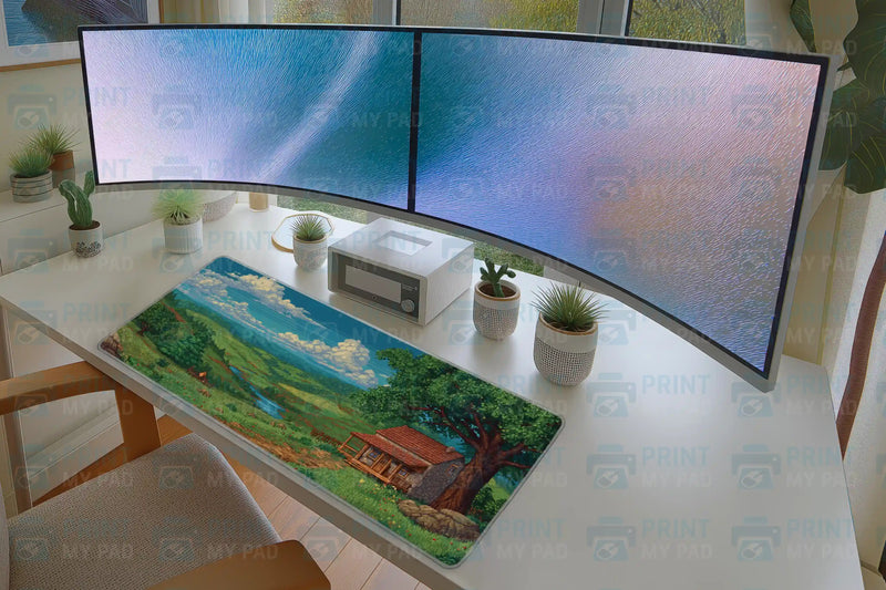 Cozy Cabin Pixel Art Mousepad – Serene Nature Landscape