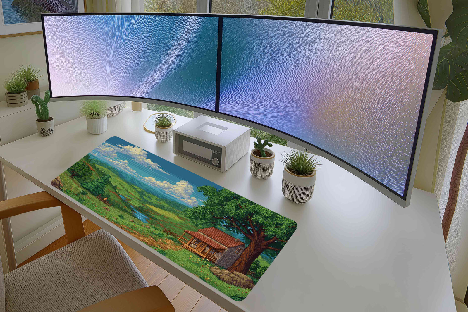Cozy Cabin Pixel Art Mousepad – Serene Nature Landscape